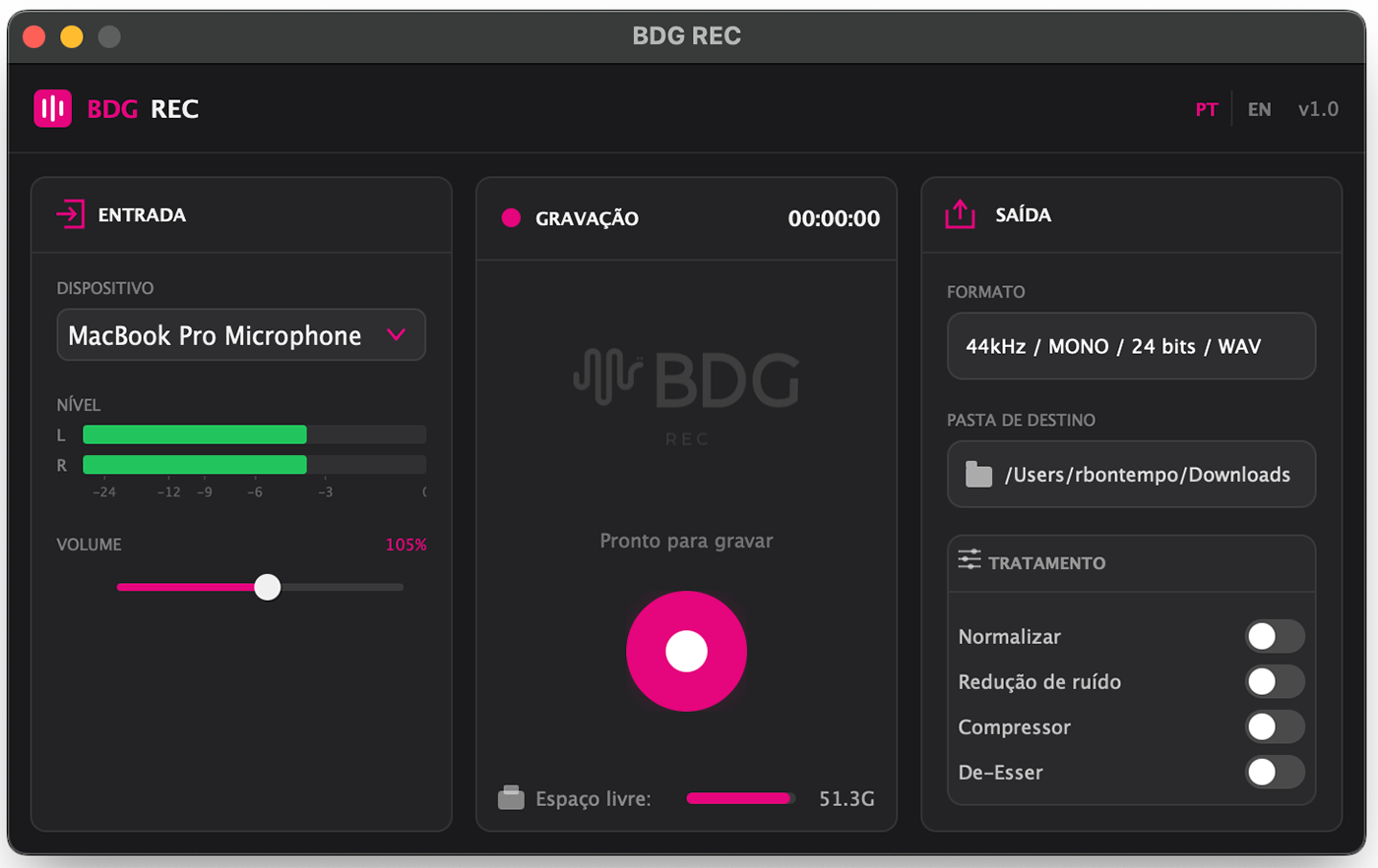 BDG rec app interface